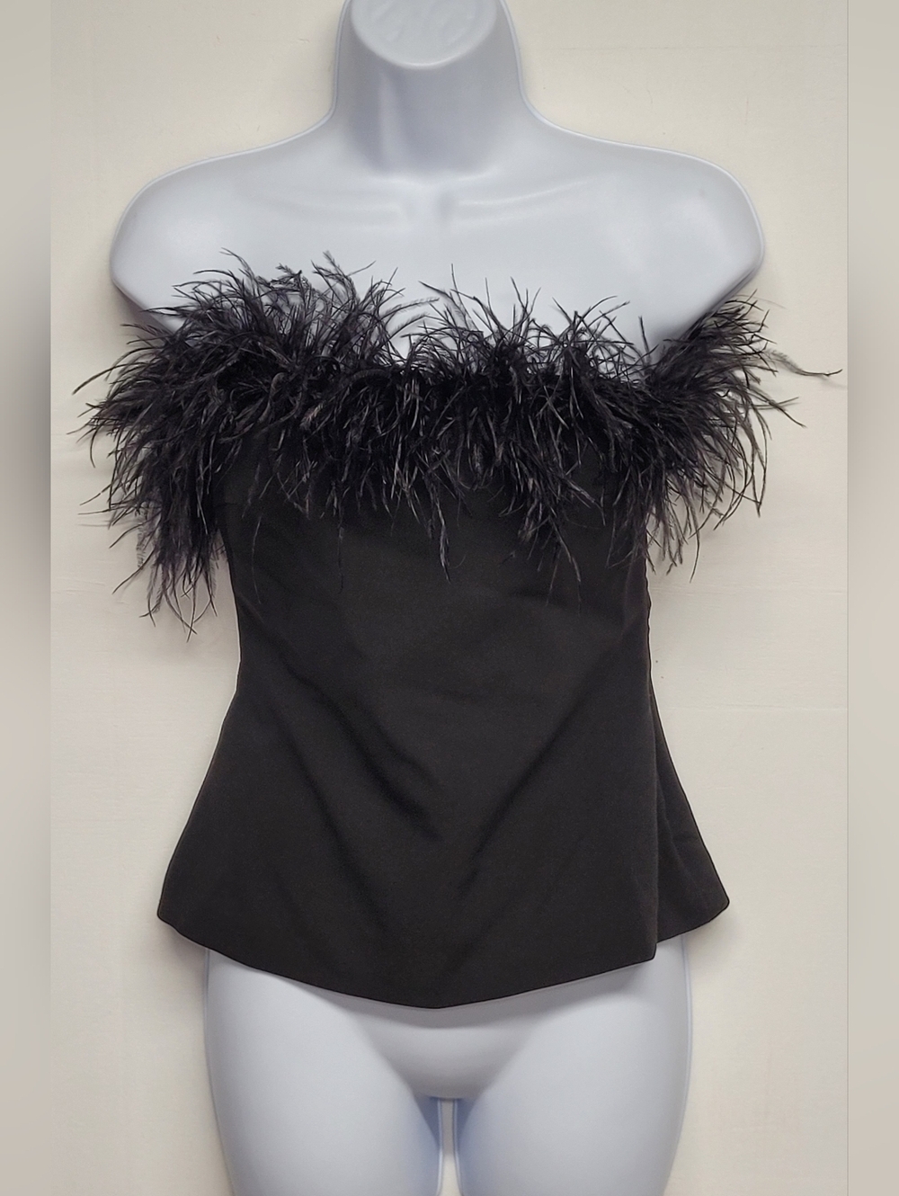 Zara XS Top Strapless Top Feathers Side Zipper